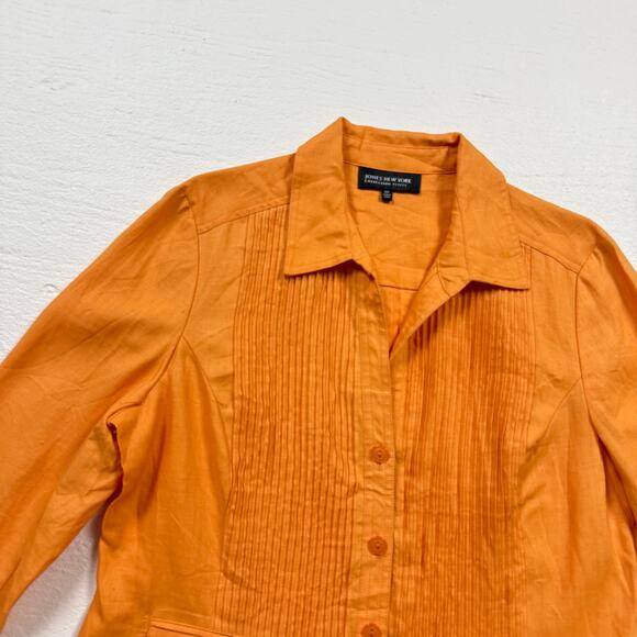 Jones New York Linen Button Front Blazer Orange Jacket, Size 14P - Picture 2 of 6